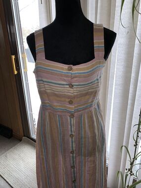 Linen Striped Sleeveless Dress Small sundress jumper summer